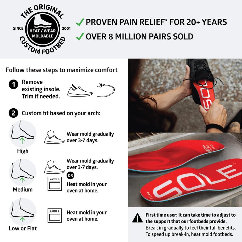 SOLE Active Medium + Met Pad Insoles - Custom Moldable Orthotic Support for Any Arch Type, Plantar Fasciitis Relief - Mens 5/Womens 7, 1 Pair - Image 5
